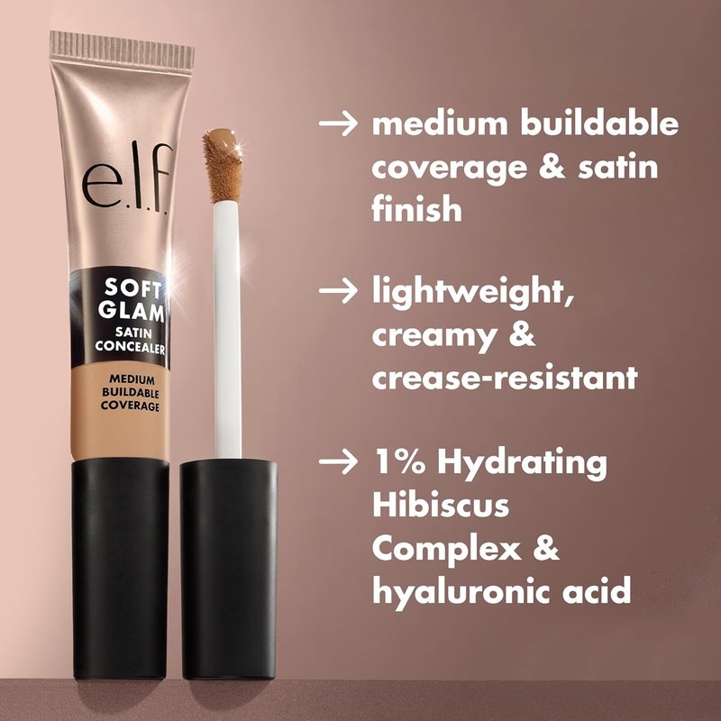 e.l.f. Soft Glam Satin Concealer - Medium Coverage for Blemishes & Under-Eye | Crease-Resistant, Vegan, 10 Fair Cool