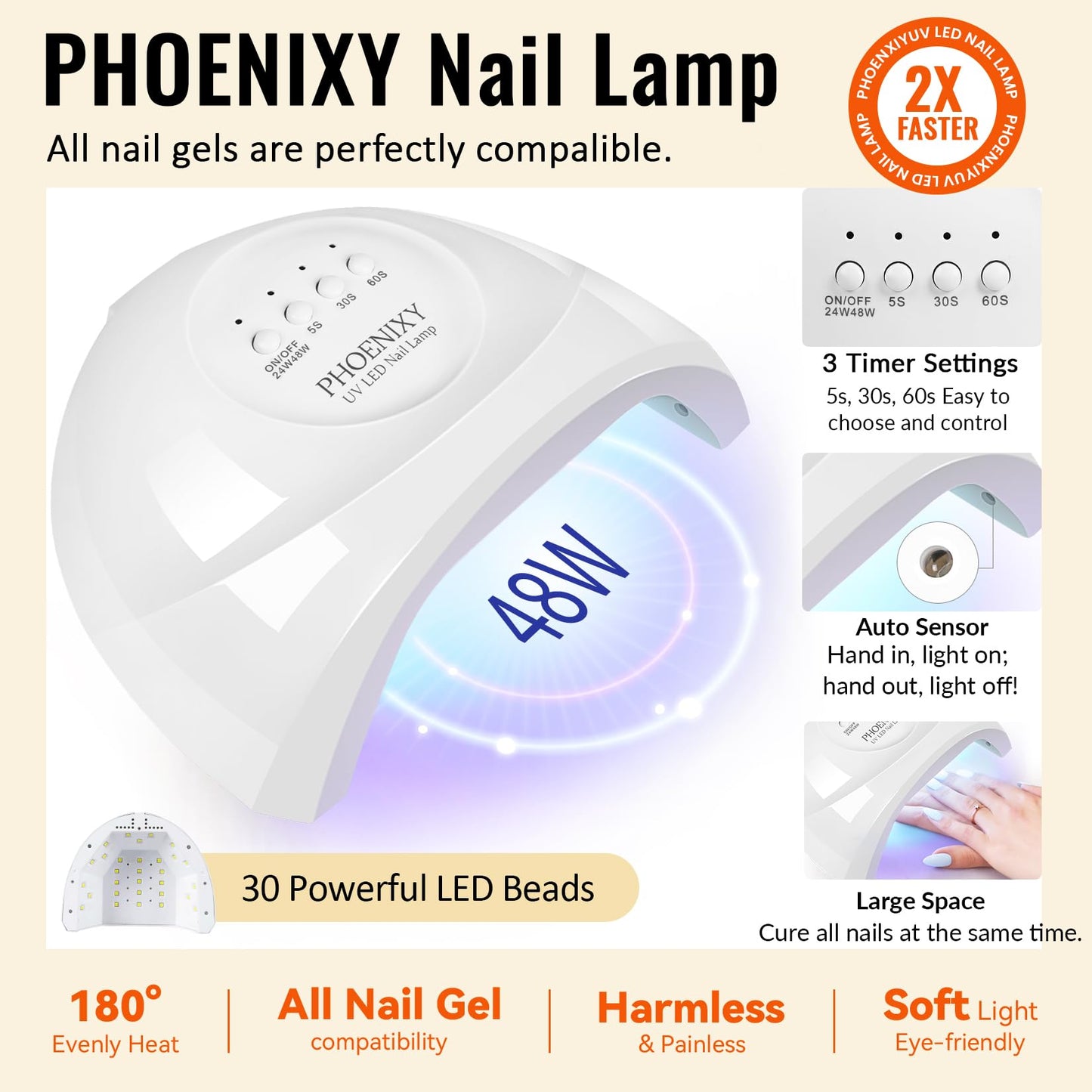 phoenixy Gel Nail Polish Kit with U V Light 74 Pcs Gel Nail Kit 55 Colors Nail Polish Set Complete Nail Set with Base Coat & 4 Effects Top Coat Manicure Tools Christmas Gift for Women