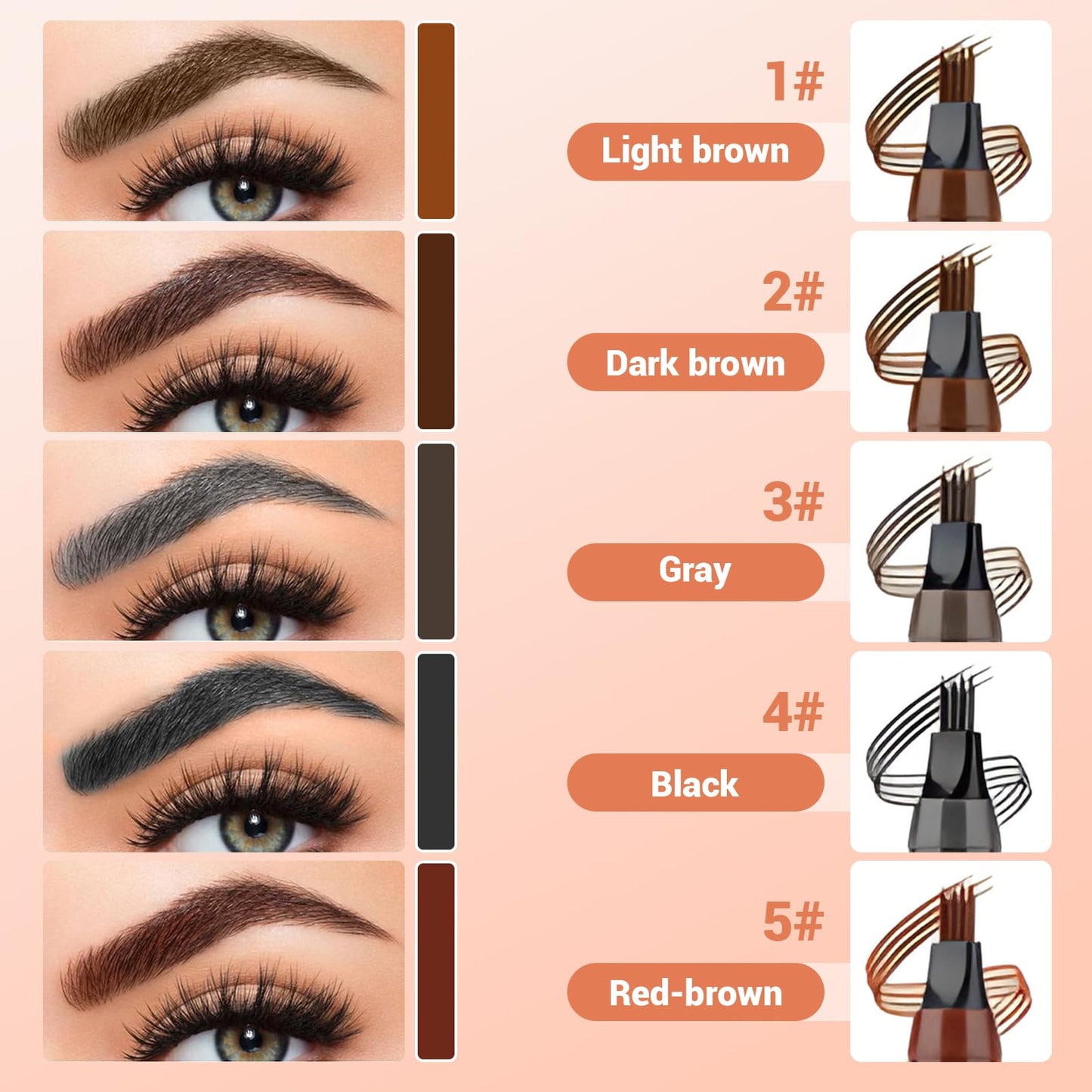 Microblading Eyebrow Pencil, Magic Eyebrow Contouring Pencil with a Micro-Fork Tip, 3D Waterproof 4 Tipped Eyebrow Pen for Hair-like Brows Makeup Effect for Women (02 Dark Brown)