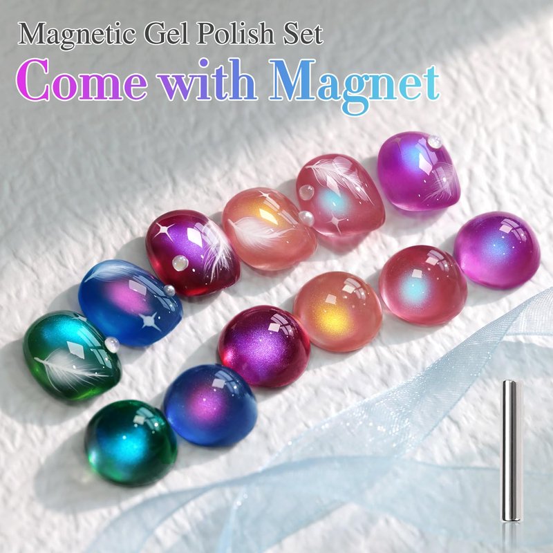 Double Rhythm Cat Eye Gel Nail Polish Set of 6 Same Color Same Bottle 0.5 Oz Shimmer Glitter with Magnet Holographic Reflective Magnetic UV Nail Polish Kit at Home (Glass Galaxy Green-T6-59)