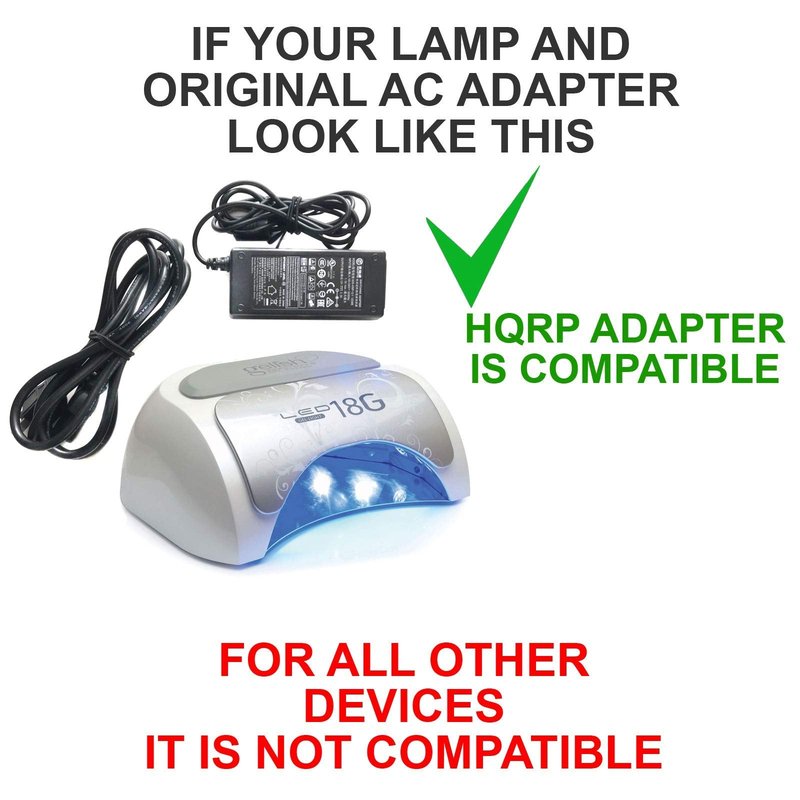 HQRP 12V AC Adapter Compatible with Harmony GELISH 18G LED LAMP Light Power Supply Cord Adaptor Acrylic Gel Nail LED-36W12V3A 27/13 2713 27113 LED Nail Lamp Soak-Off Gel Polish Gel Light