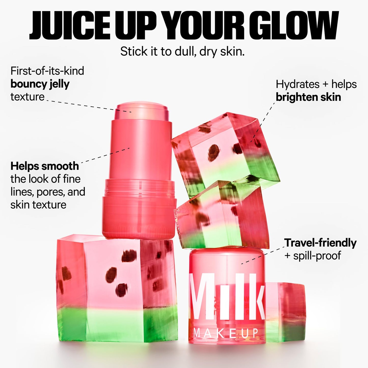 Milk Makeup Calming + Hydrating Jelly Skincare Serum Set – Reduce the Look of Puffiness + Redness, Brighten Skin + Minimize Look of Pores + Lines – Cooling Water + Watermelon Jelly, 0.21 oz each