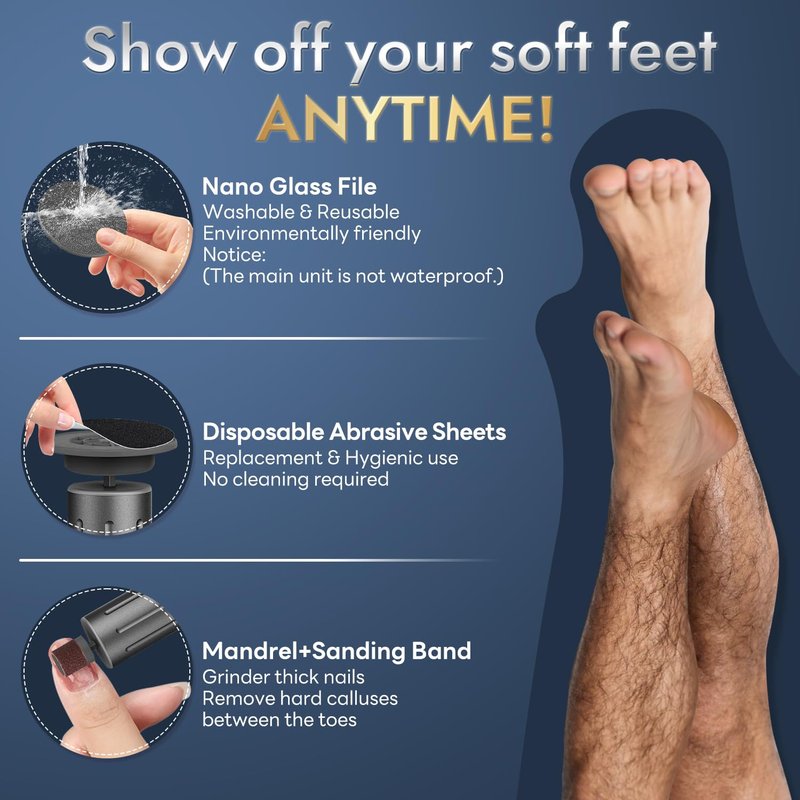 JINYAWA Electric Foot Callus Remover - 2-in-1 Rechargeable Cordless Foot File with LCD Display & 6 Speeds - Professional Foot Sander for Dead Skin, Thick Nails, Heels and Soles (Gray)