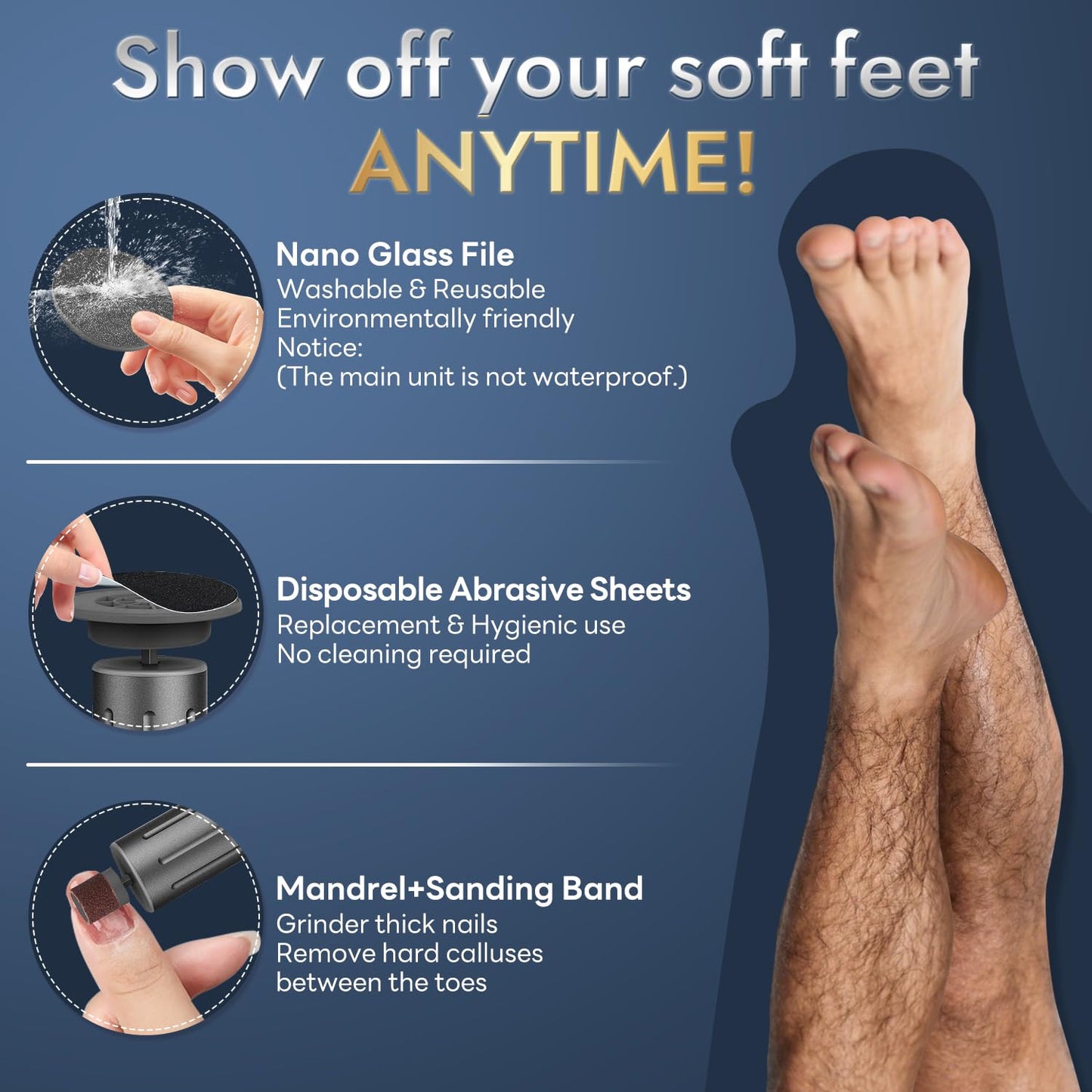 JINYAWA Electric Foot Callus Remover - 2-in-1 Rechargeable Cordless Foot File with LCD Display & 6 Speeds - Professional Foot Sander for Dead Skin, Thick Nails, Heels and Soles (Gray)