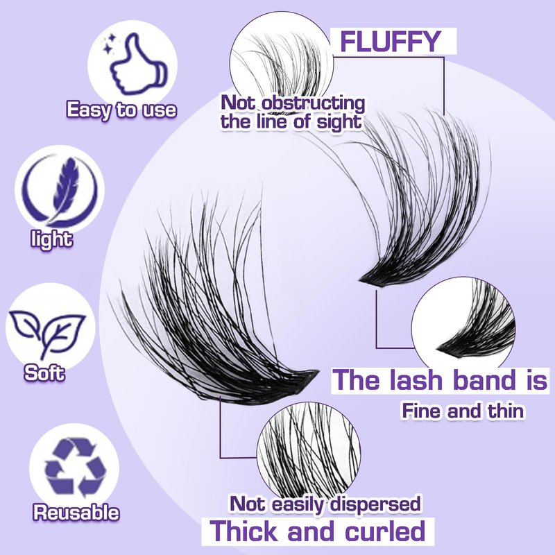 Lash Extension Kit 14-24mm Lash Clusters Kit 60D+80D+100D Thick Volume Eyelash Extension Kit D Curly DIY Individual Lashes 3 Style Lashes with Waterproof Lash Bond and Seal and Tweezers