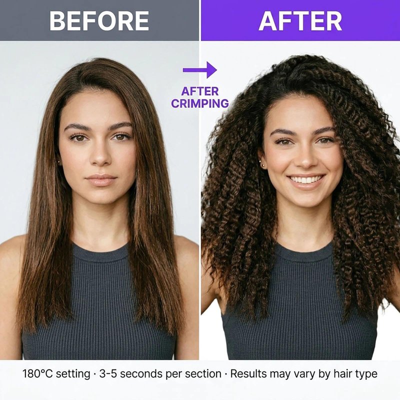 DSHOW Crimping Iron Hair Crimper for Hair-Volumizing Crimper with Titanium Ceramic Plates, 5 Temp Settings (140C-220C), Hair Crimping Tool for Fluffy Volume and Texture, Auto Off, Dual Voltage [Black]