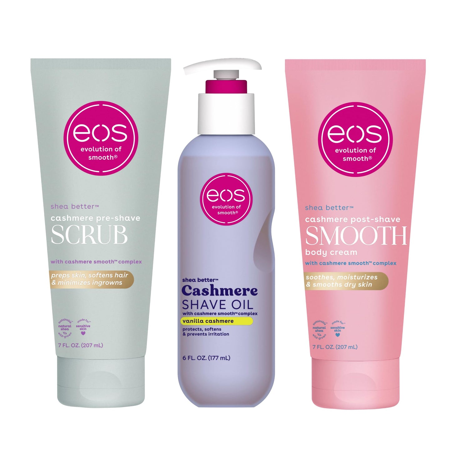 Bundle of eos Cashmere 3 Step Skin Collection Vanilla Cashmere Scented, 72-Hour Hydration