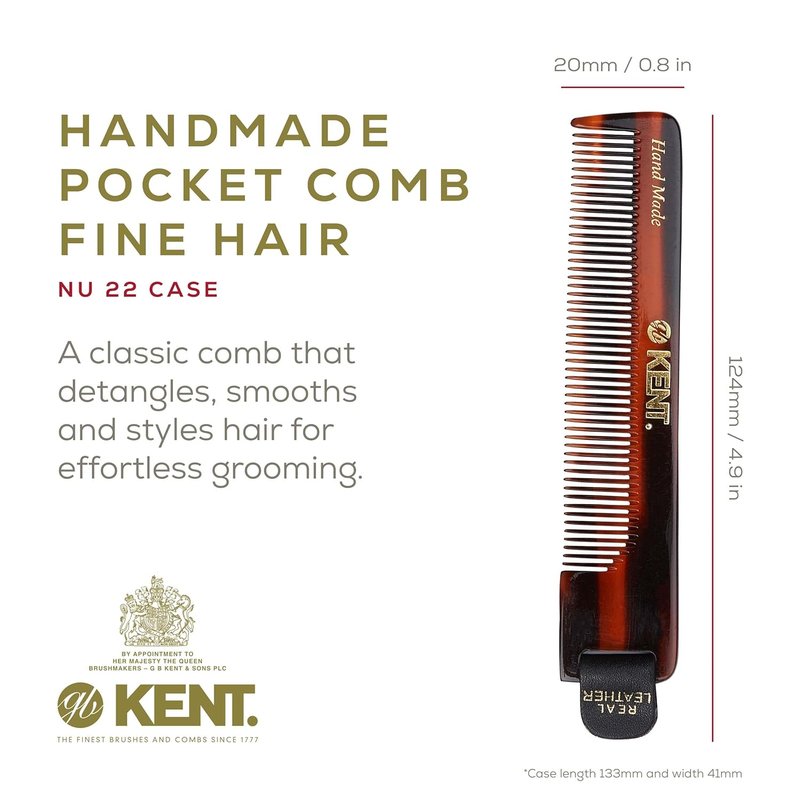 Kent NU22 Pocket Comb - Handmade Fine Tooth Hair Comb for Men, Women & Kids | Perfect for Grooming & Styling
