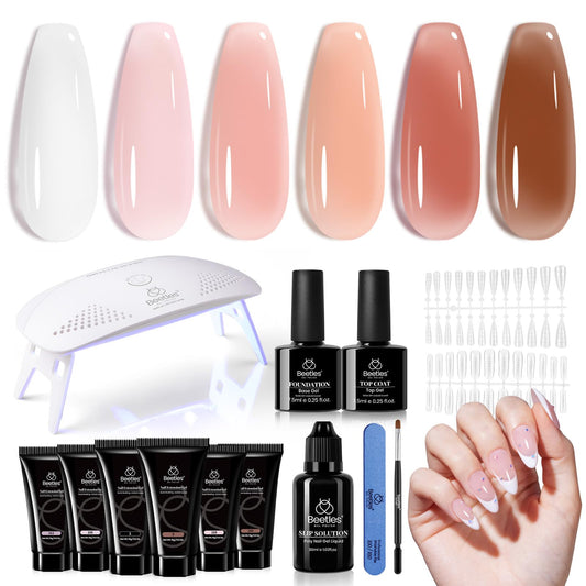 Beetles 22 Colors Poly Extension Gel Nail Kit With U V Lamp Jelly Nude Pink All In One Poly Nail Gel Starter Kit With Base Top Coat Manicure Salon Gift for Women Girls