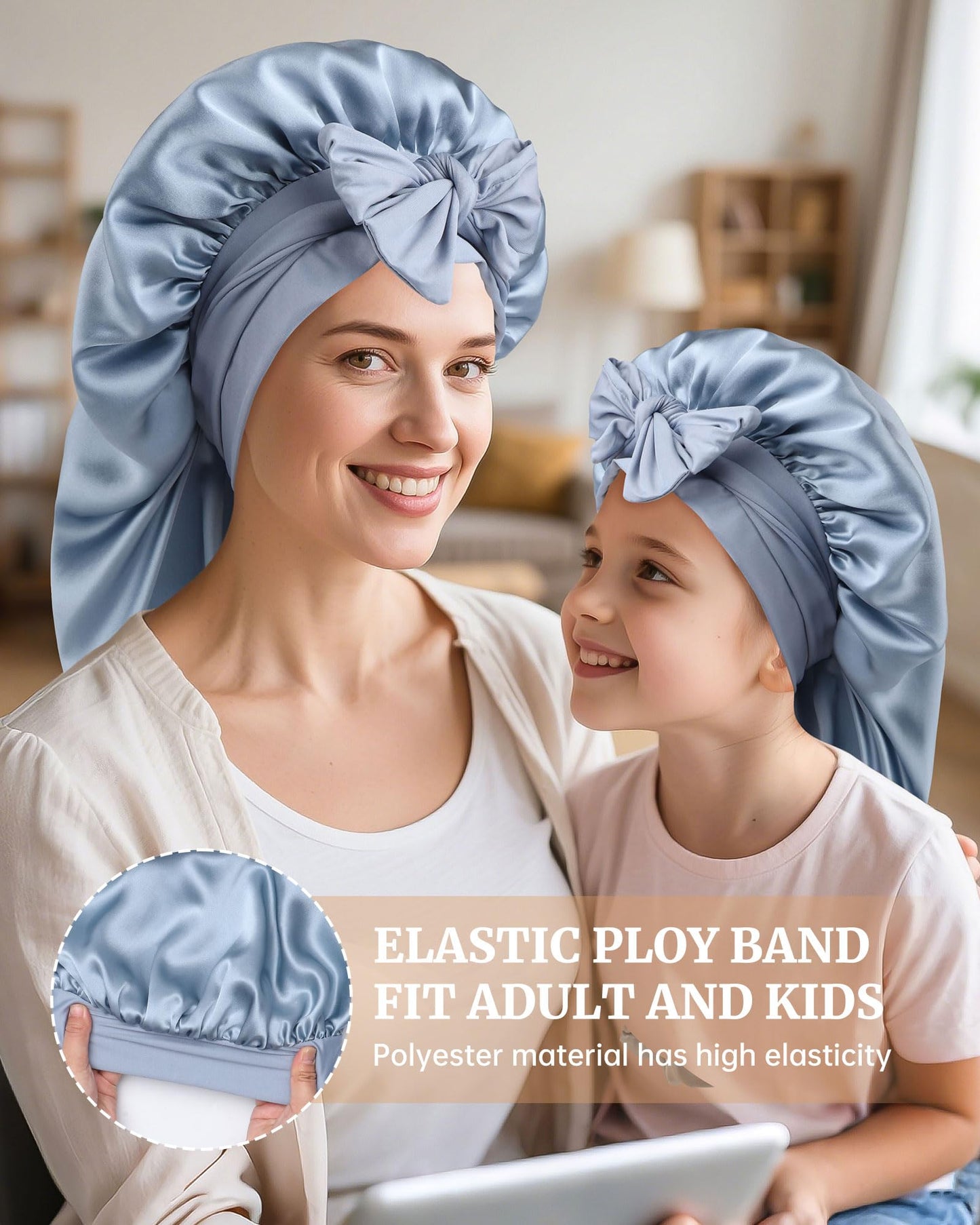 AWAYTR 100% Mulberry Silk Bonnet for Long Hair Sleeping Women Kids