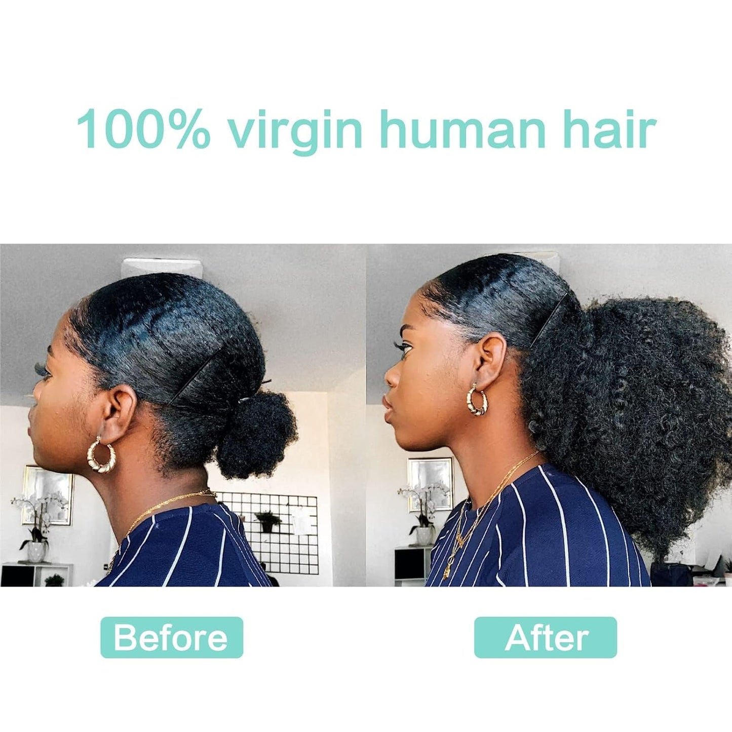 Afro Puff Drawstring Ponytail | 12-Inch Human Hair Kinky Curly Extension for Black Women