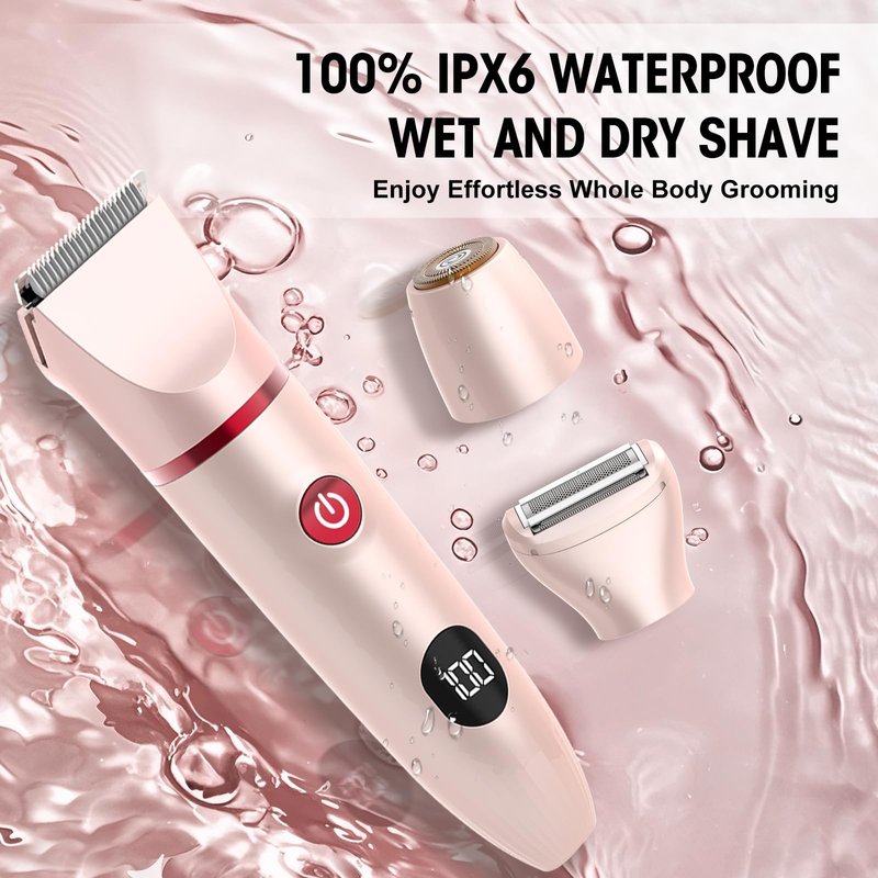 Zesuti Bikini Trimmer for Women- 3 in 1 Painless Electric Razors for Women,Waterproof Pubic Hair Trimmer and Facial Hair Remover,LCD Display Body Shaver for Trip,Rechargeable Women's Grooming Kit