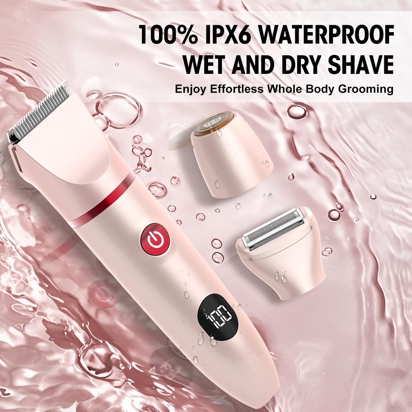 Zesuti Bikini Trimmer for Women- 3 in 1 Painless Electric Razors for Women,Waterproof Pubic Hair Trimmer and Facial Hair Remover,LCD Display Body Shaver for Trip,Rechargeable Women's Grooming Kit