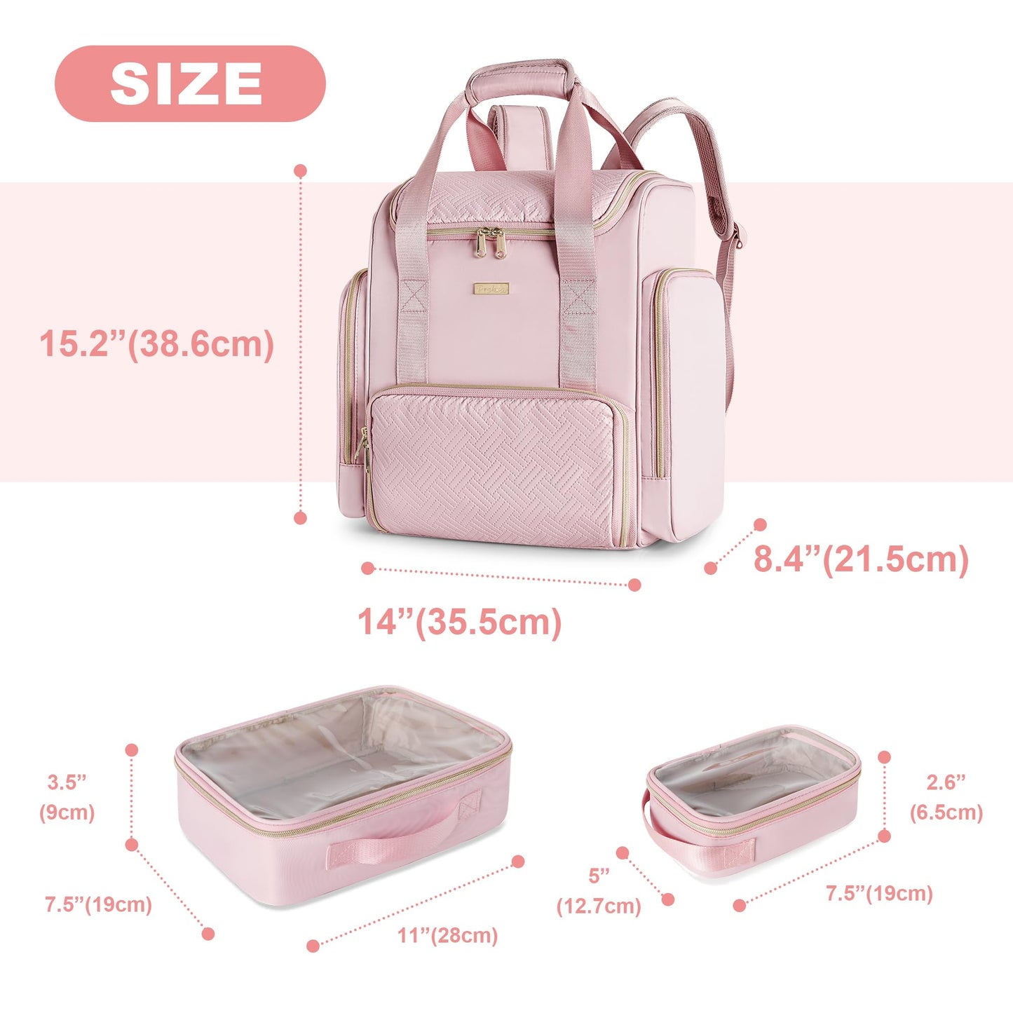 Prokva Tattoo Travel Case with 3 Cases, Tattoo Supplies Storage Organizer Backpack, Tattoo Stencil Printer Carrying Bag, Pink