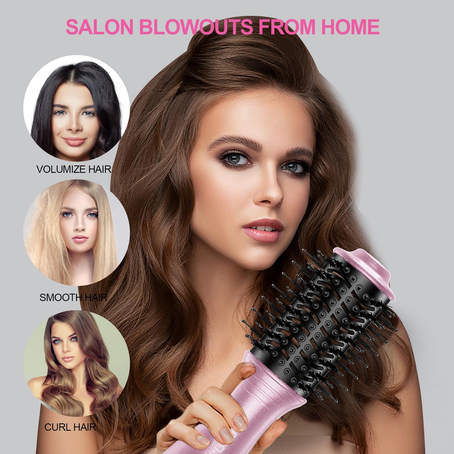 DAN Dual Voltage Hair Dryer Brush,2 inch Blow Dryer Brush,110V-120V/220V-240V Automatic Dual Voltage,smallBrush Hair dryers with Multifunctional Conversion Plug,for European and Travel Use