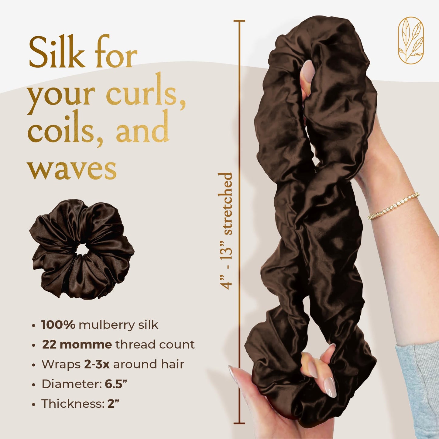 Silk Scrunchies for Women Ponytail Holders – Oversized Mulberry Silk Scrunchies – Extra Large No Damage Hair Ties for Curly, Thick, and Thin - Hair Accessories for Women – Espresso, XL By Curlfriend