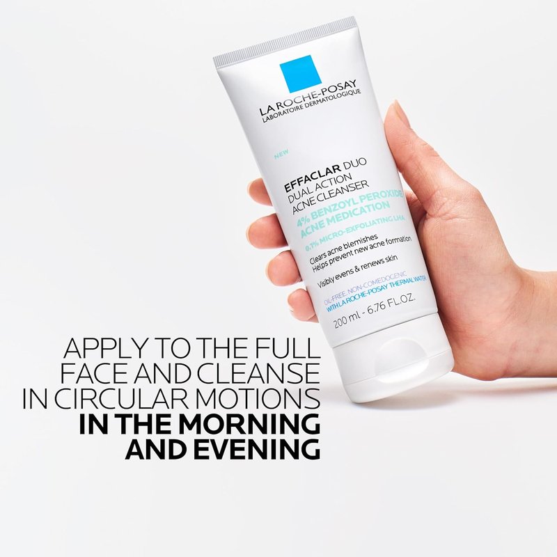 La Roche-Posay Effaclar Dual Acne Face Wash - 4% Benzoyl Peroxide & LHA Exfoliant | 6.76 Fl Oz