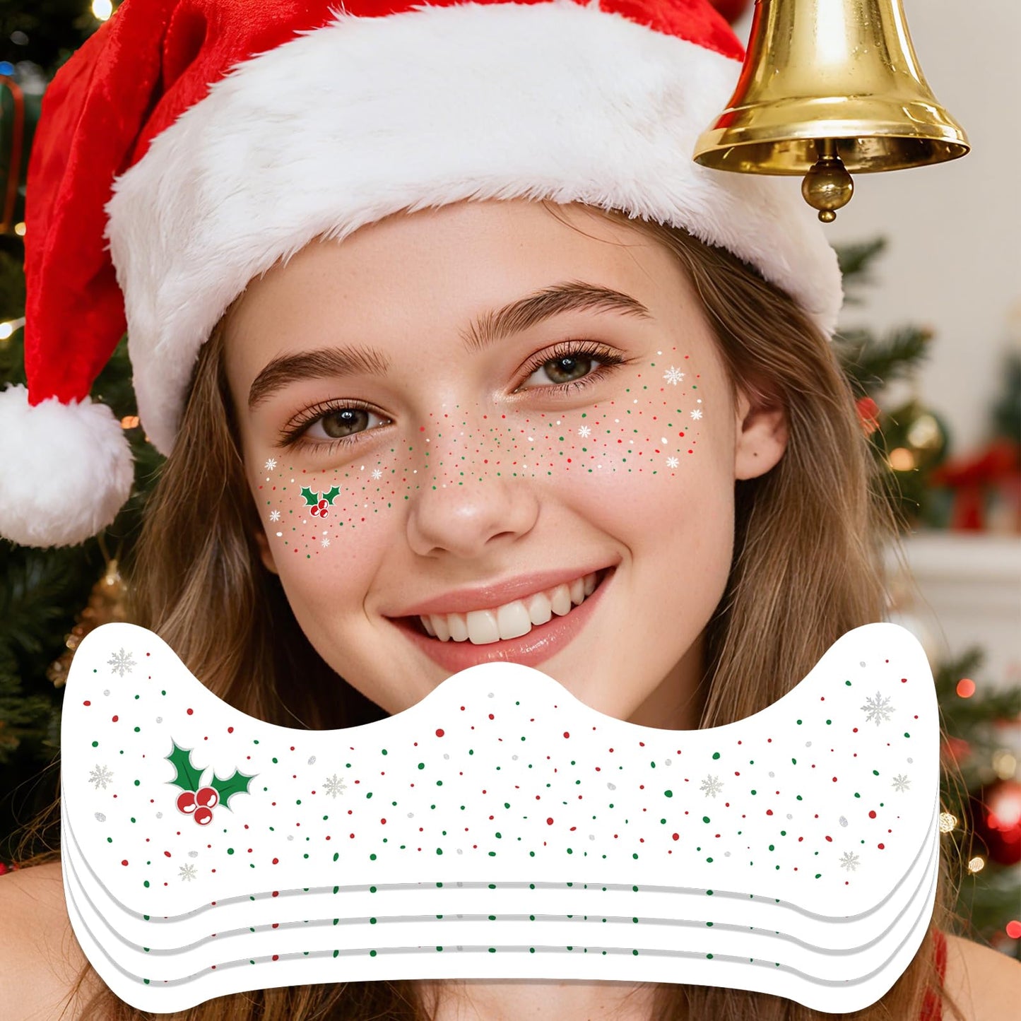 Ovasorve Christmas Face Freckles Tattoos - Enchanted Holly, Snowflakes & Berries in Classic Red, Green & White Tattoos for Christmas Costume Women, Xmas, Holiday Makeup, Festival, Stocking Stuffer