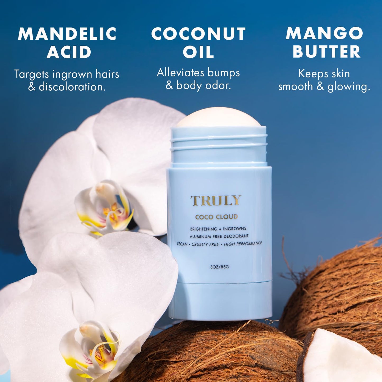 Truly Beauty Coco Cloud Deodorant | Targets Body Odor, Ingrown Hairs & Discoloration | Gentle, Aluminum-Free Deodorant | Made with Coconut oil & Mandelic Acid | Coconut & Vanilla Scent | (3 Oz)