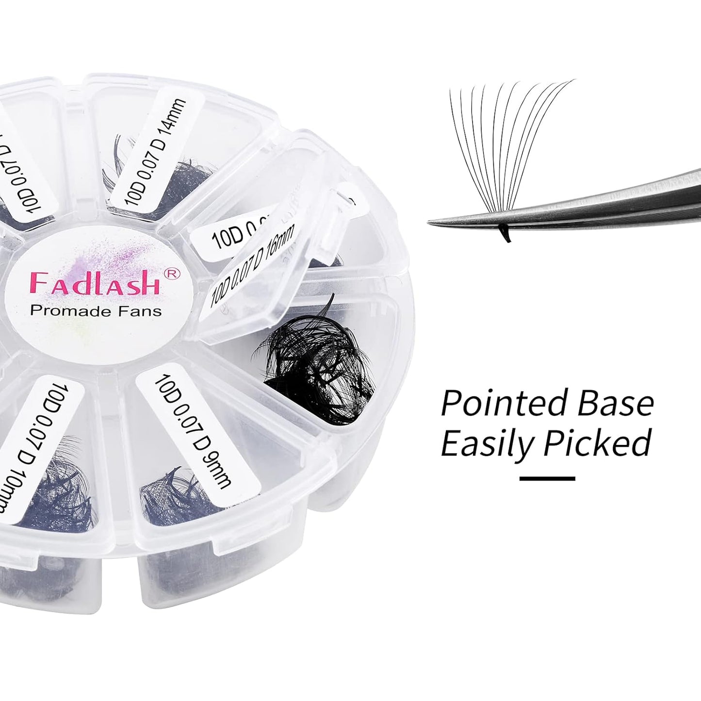 FADLASH 10D Premade Volume Eyelash Extensions - D Curl Mixed Tray, Thin Base, 9-16mm Lengths