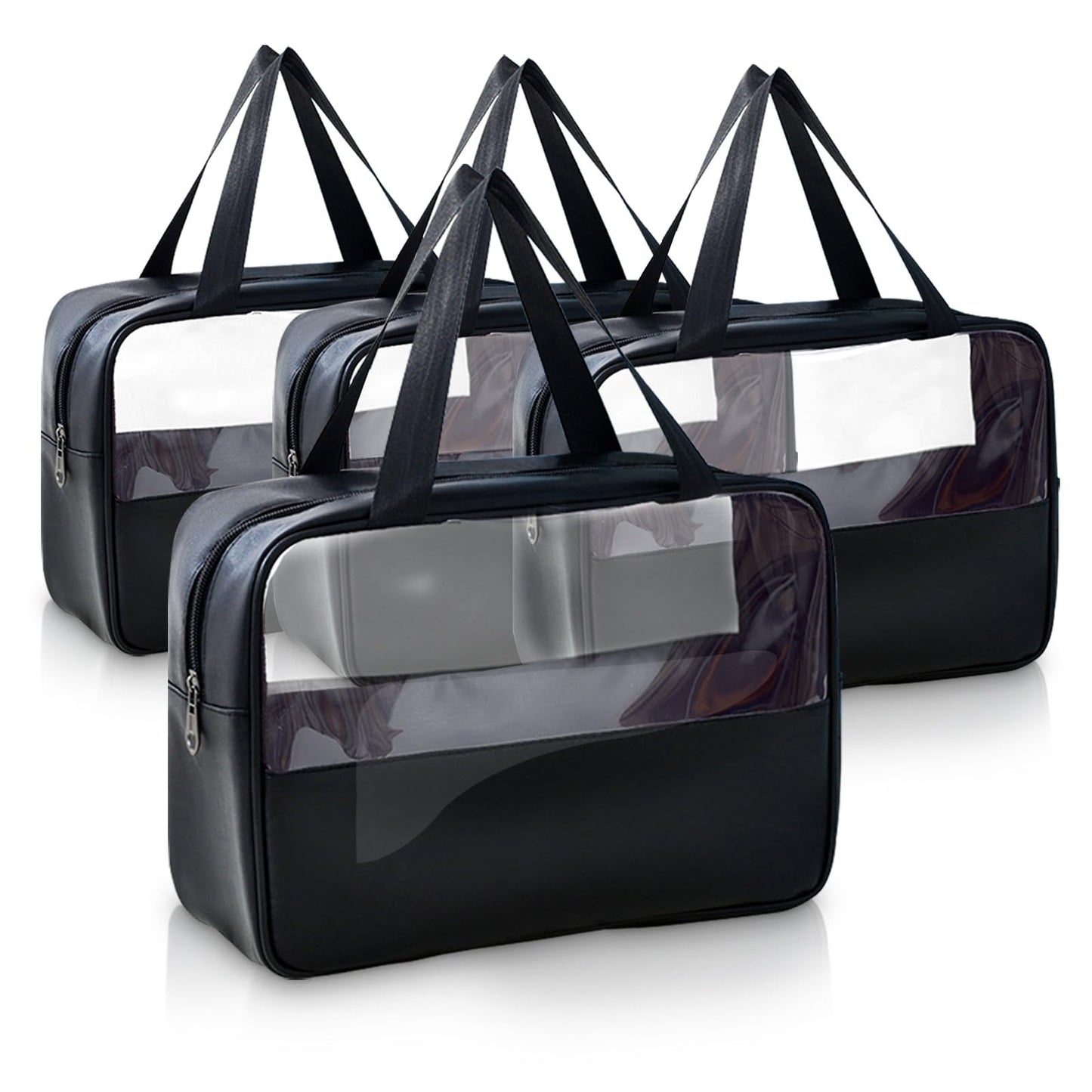 Realand Large Clear Toiletry Bags for Traveling, 4Pcs Waterproof Clear Travel Bags for Toiletries Women Men, Travel Toiletry Bag Set, Transparent Makeup Cosmetic Bag, Black