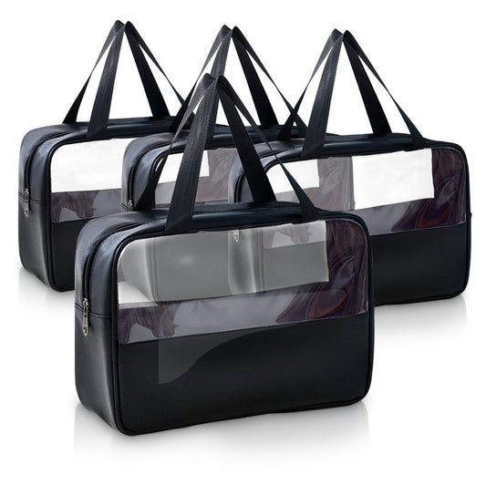 Realand Large Clear Toiletry Bags for Traveling, 4Pcs Waterproof Clear Travel Bags for Toiletries Women Men, Travel Toiletry Bag Set, Transparent Makeup Cosmetic Bag, Black