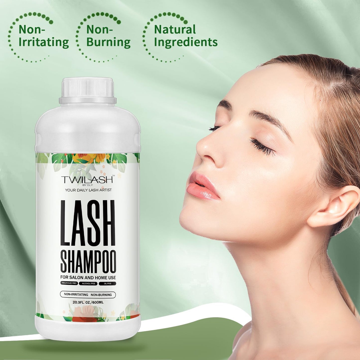 TWILASH BY DLY Lash Shampoo Bulk, Eyelash Cleanser for Extensions 600ml - Eyelid Foaming Cleanser for Professional Salon and Home Use