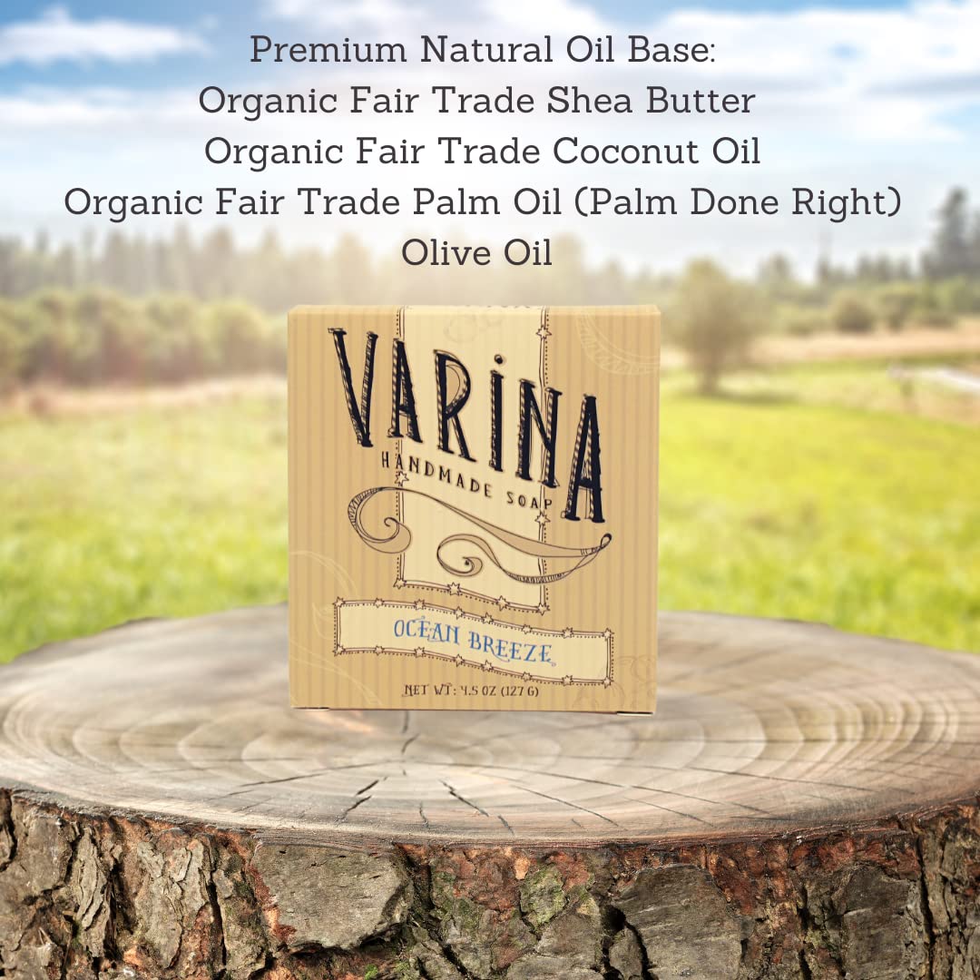 Varina Natural Ocean Breeze Bar Soap - Gentle Cleansing for Sensitive Skin, Fresh - 3 Pack