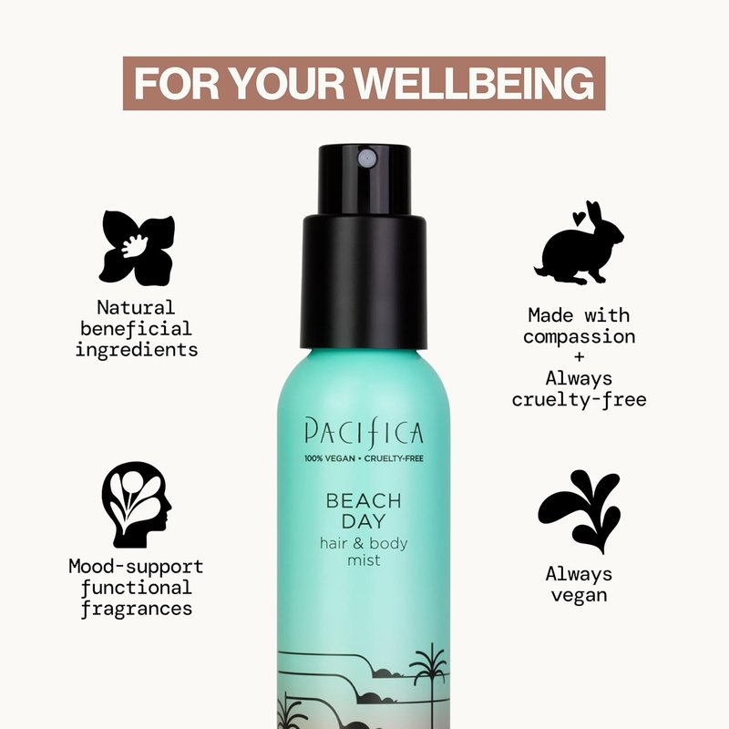 Pacifica Beach Day Hair Mist & Body Spray for Women - Bergamot, Orange Flower, Sandalwood, Amber, Musk | Alcohol-Free, Vegan, 5 oz
