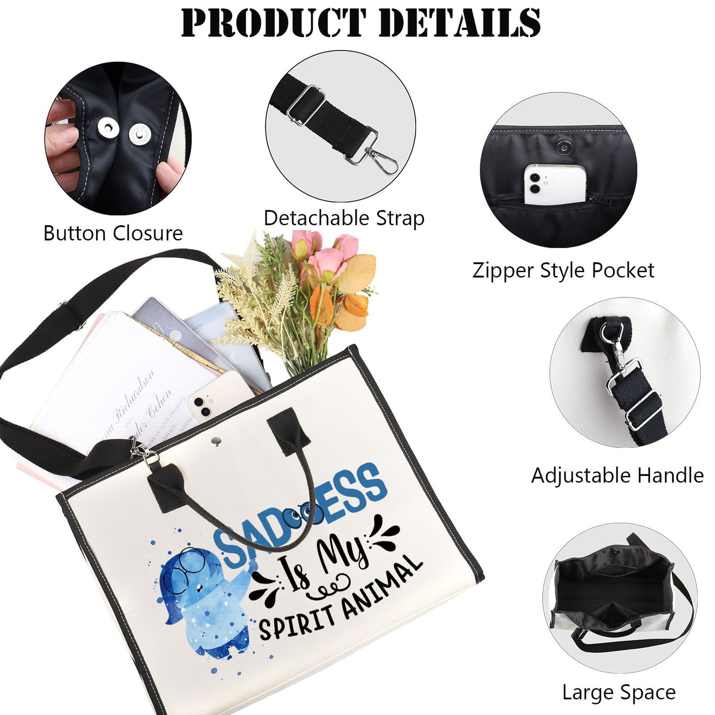 JNIAP Emotion Movie Makeup Bag Cartoon Movie Gifts Cartoon Lover Gifts Emotions Feeling Emotional Zipper Pouch(Sadnes Tote)
