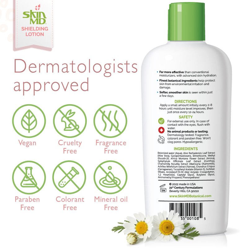 Skin MD Shielding Lotion Hydrating Body Lotion for Sensitive Skin with Dispenser | Non-Greasy, Fast-Absorbing Moisturizer with Plant-Based Ingredients, Eczema & Psoriasis Relief - 8oz