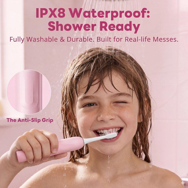 SAKYPRORAL Kids Electric Toothbrush for Girls Teens Tween (6-15Y), Smart Screen with Brushing Score, Soft Bristles, Visual Timer for Braces, 150 Days Battery with Travel Case (Pink)