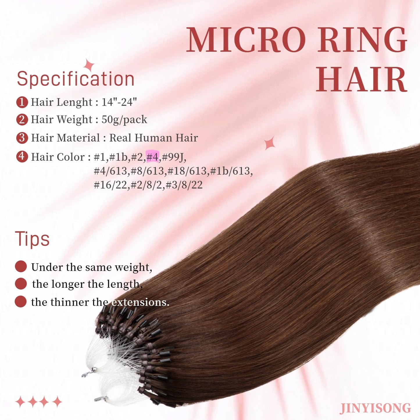 Microlink Hair Extensions Human Hair Brown Bead Hair Micro Beads Hair Extensions 16" Remy Hair Extension 50g #4 Micro Loop Hair Extension for Women