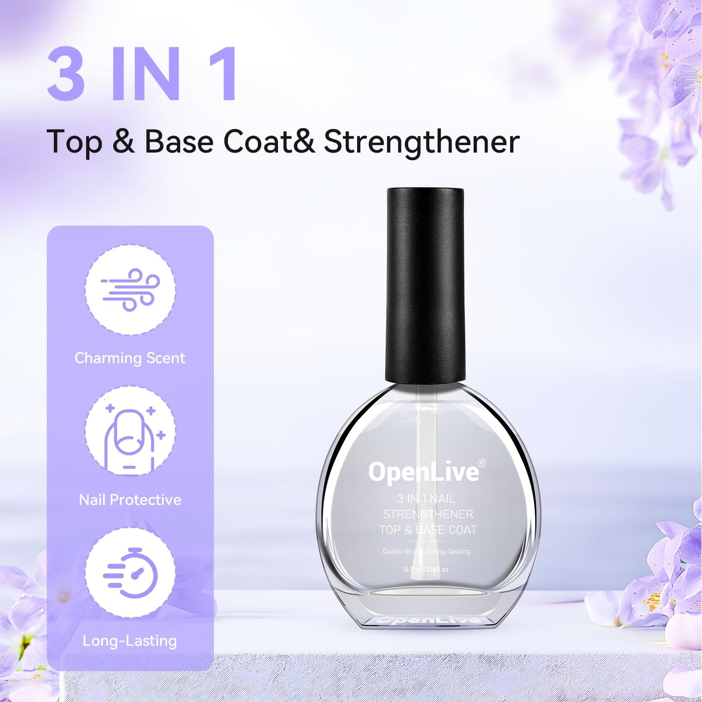 OpenLive Perfume Nail Strengthener Quick Dry Nail Polish Strong Repairs Damaged Nail Hardener Long Lasting Shine for Nail 16.5ml