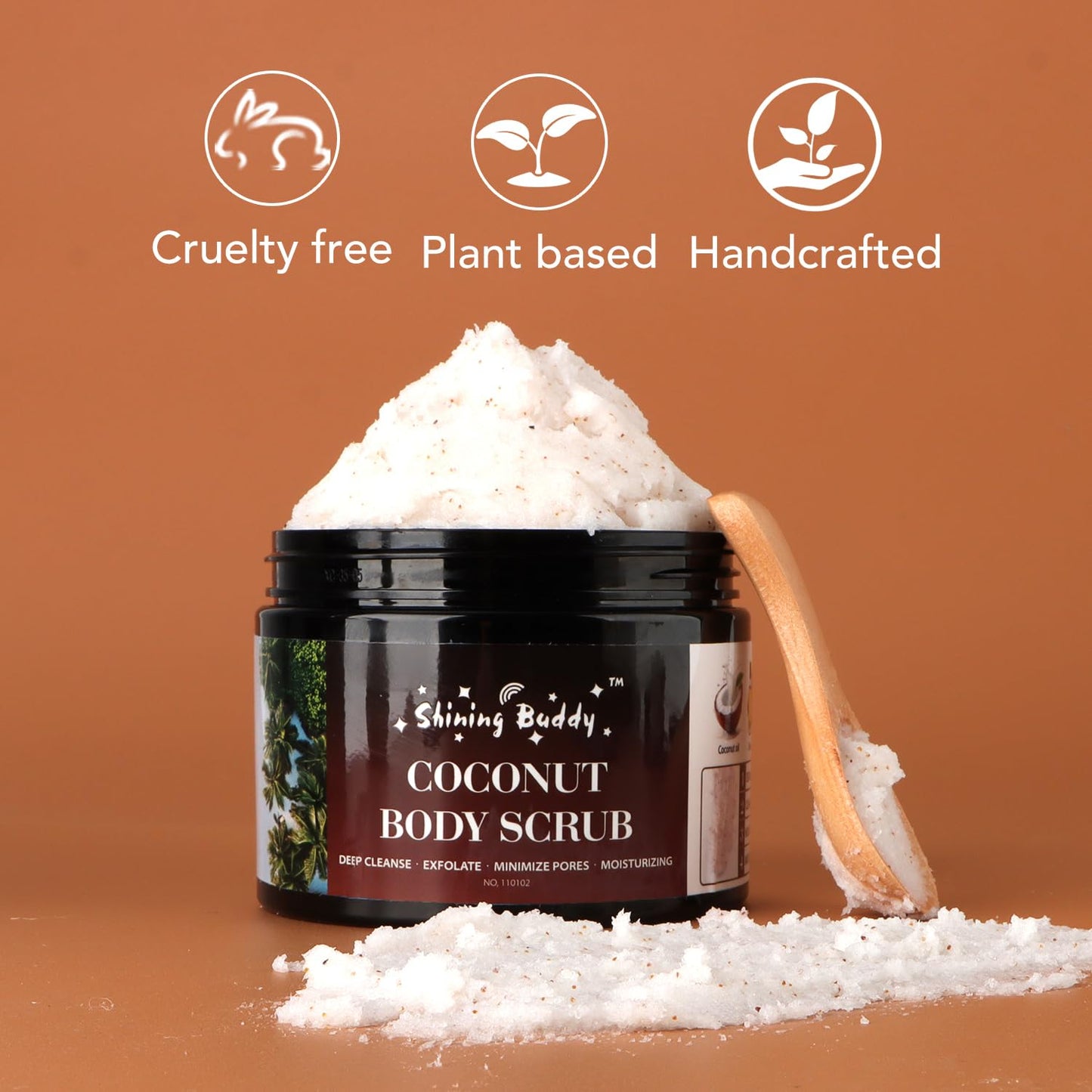 Shining Buddy Coconut Body Scrub Exfoliator with Natural Ingredients Exfoliating Body Scrub for Women，Pure Oils and Dead Sea Salt Minerals，Moisturizing and Nourishing Skin(16.9oz)