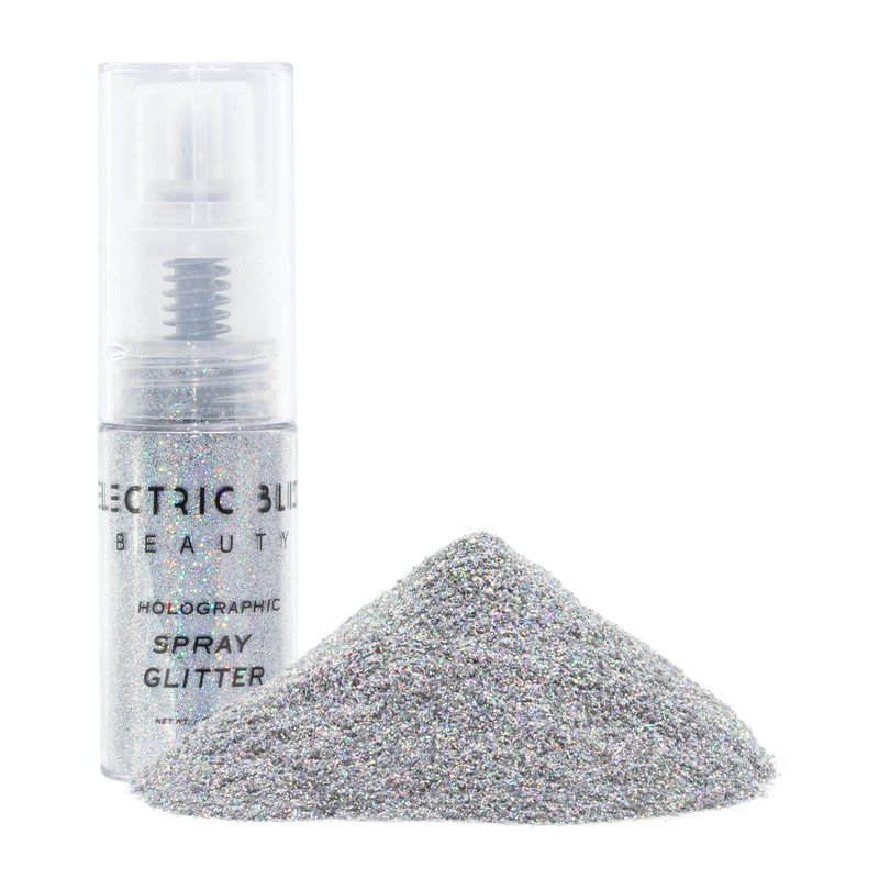 Electric Bliss Beauty Holographic Silver Glitter Spray - Shiny Body Glitter Spray, Hair Glitter Spray for Hair & Body Face Glitter, Eye Glitter, Rave Glitter Festival Accessories