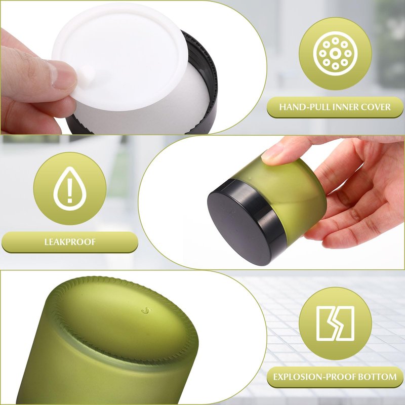 Domensi 32 Pcs 2 oz Glass Jars with Lids Travel Size Round Leakproof Empty Cosmetic Jars with Inner Liners Lid for Storing Makeup Lotions Face Cream Ointments DIY Making (Pea Green)