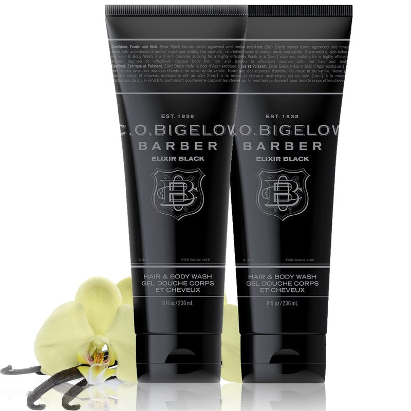 C.O. Bigelow Elixir Black Hair & Body Wash for Men, Pack of 2 Musk & Vanilla Scented Men's 2 in 1 Shampoo & Body Wash, 8 Fl Oz