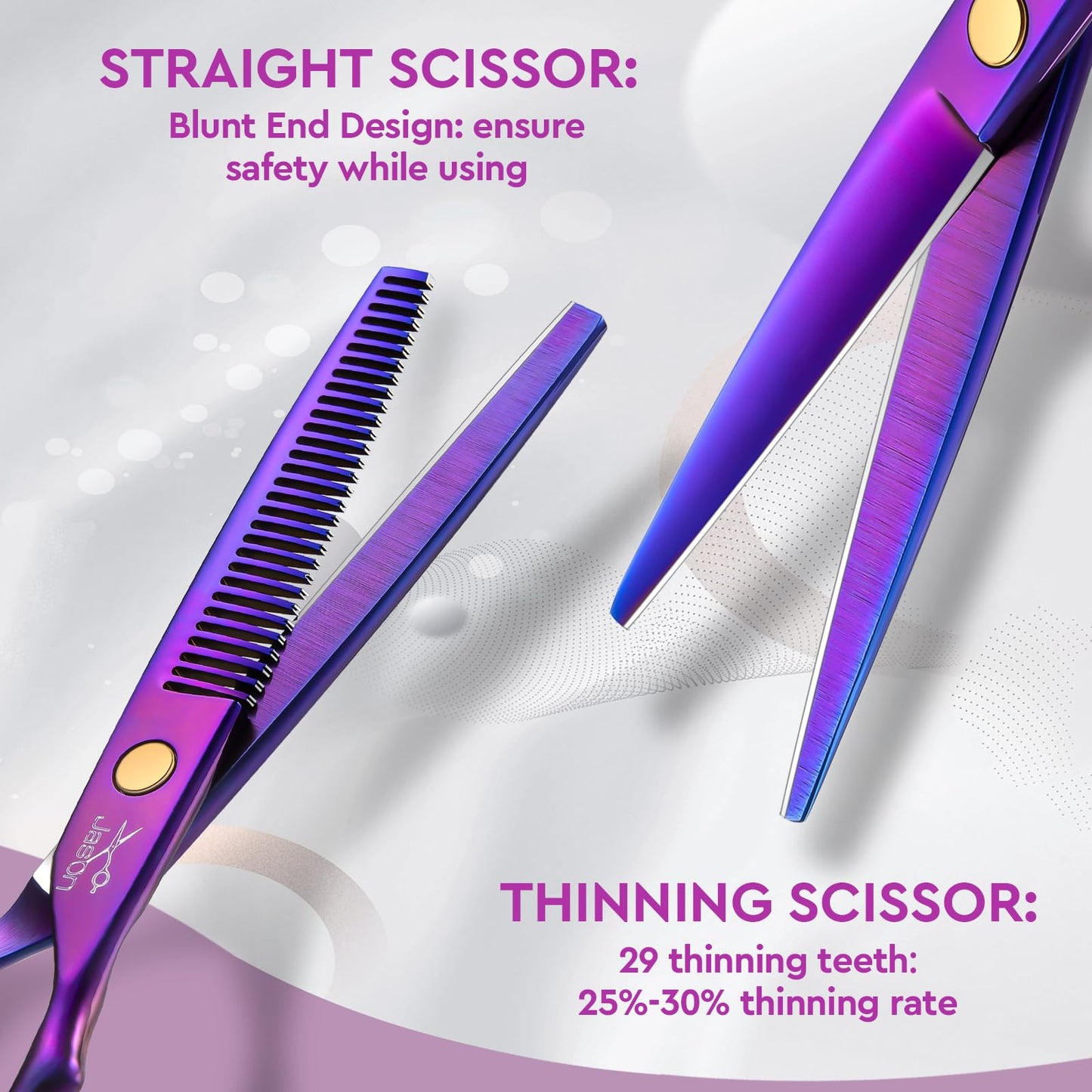 JASON Hair Cutting Scissors Professional - 10 PCS Haircut Scissors Set, Thinning Shears for Hair Cutting with 30 Teeth, Straight Shears for Men Women Home Salon Barber Purple