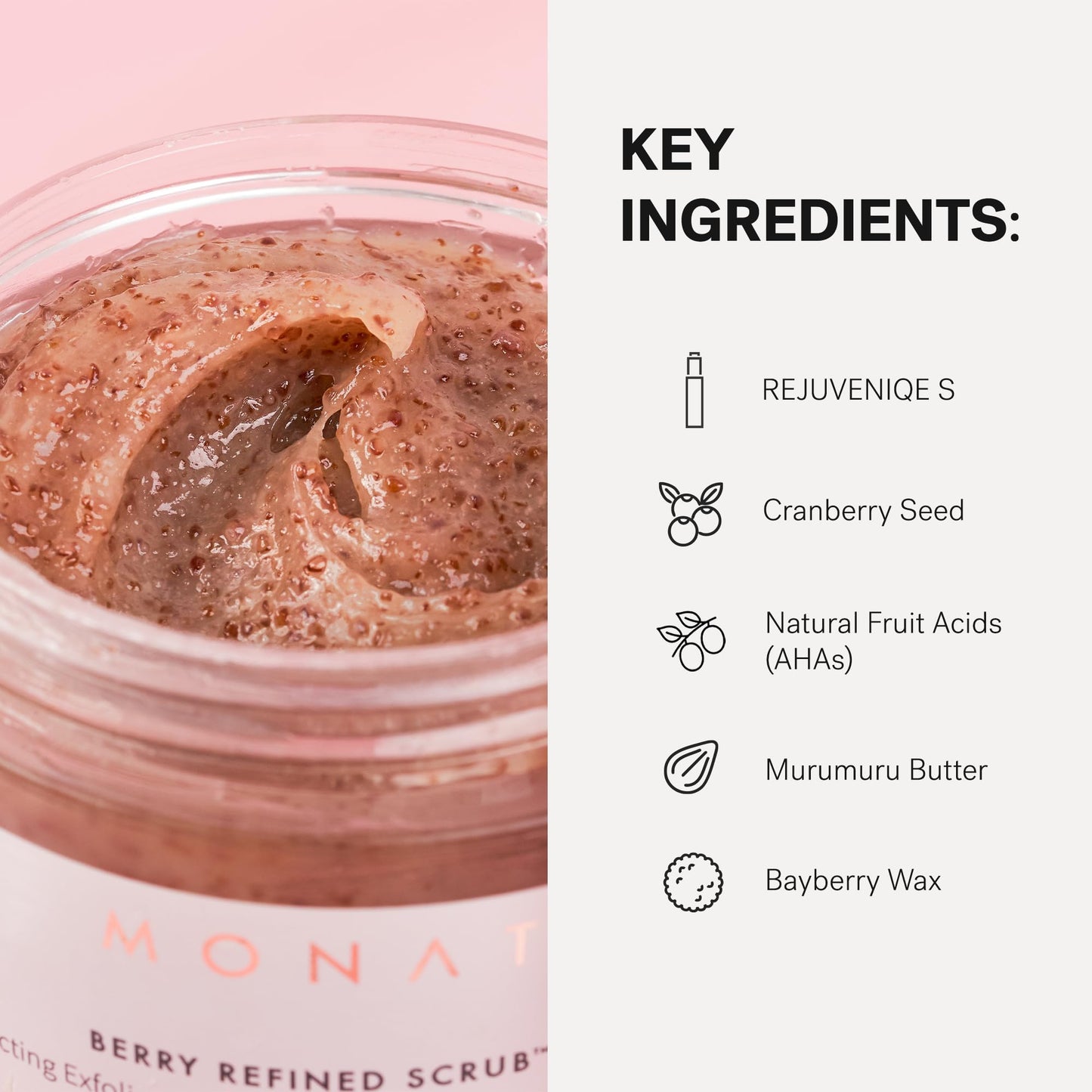 MONAT Berry Refined Scrub™ - Perfecting Exfoliator Mask with Skin-Brightening AHAs and Cranberry Seeds, 87ml
