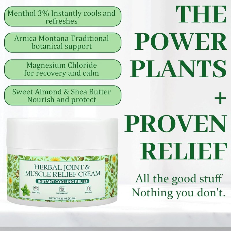 Instant Cooling Relief Cream - Herbal Menthol Soothing Gel for Muscle & Joint Pain | 4.23 oz