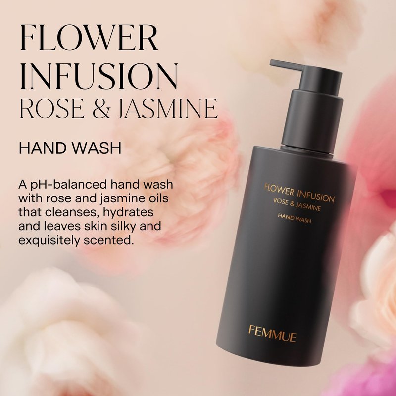 FEMMUE Flower Infusion Hand Wash - Rose & Jasmine (7.76 fl oz) | Gentle Liquid Cleanser | Hydrating & Nourishing For Soft Skin | Korean Beauty Skincare