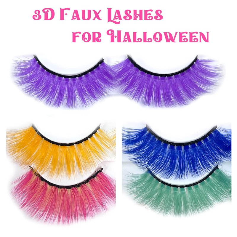 3D Faux Mink False Lashes - Fluffy Colorful Pink Eyelashes for Halloween | 17-20mm, 5 Pairs