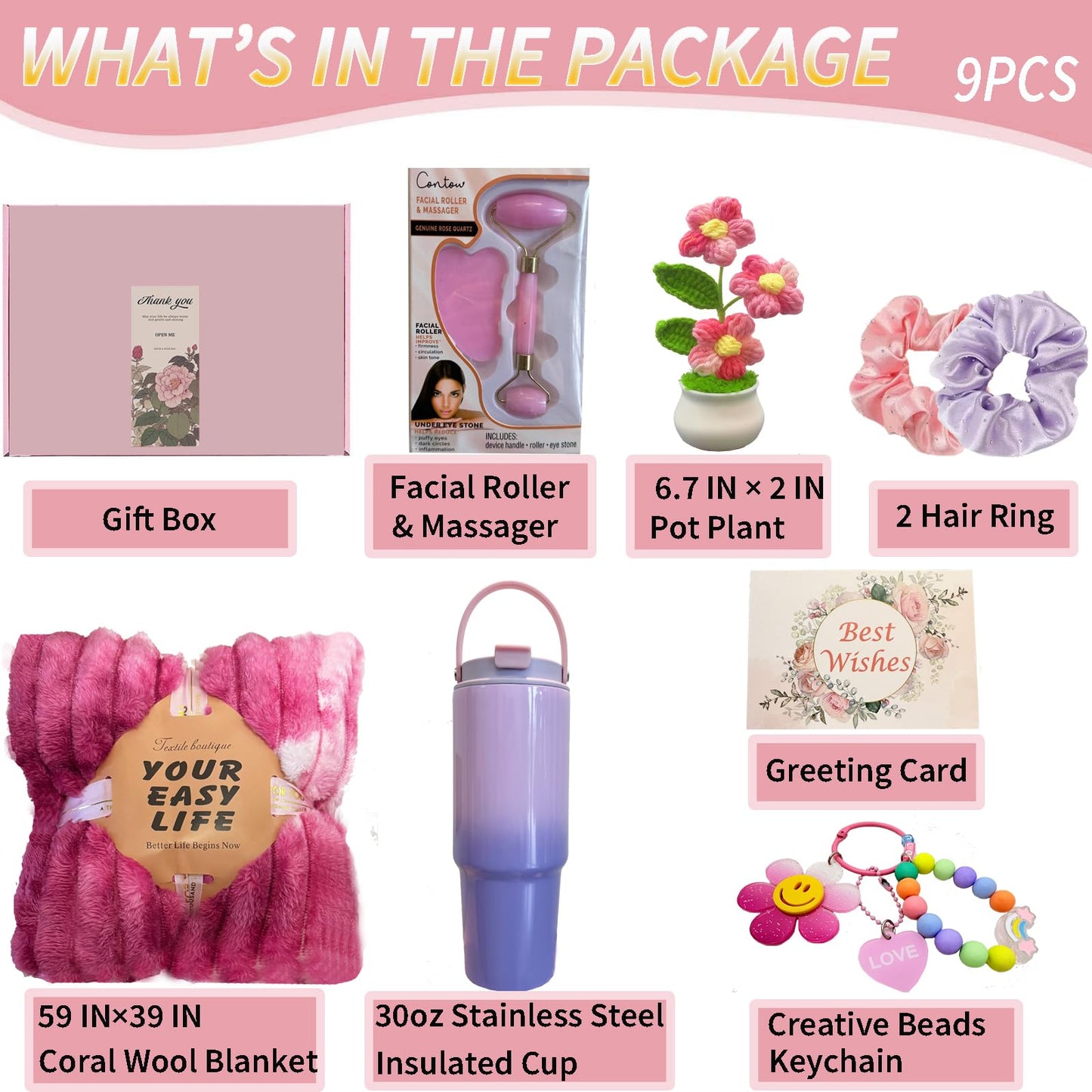 Mother Day Gifts for Her Mom Friend Sister, Birthday Gifts Set for Women Self Care Get Well Soon Gifts with Flannel Blanket & 32OZ Insulated Water Bottle