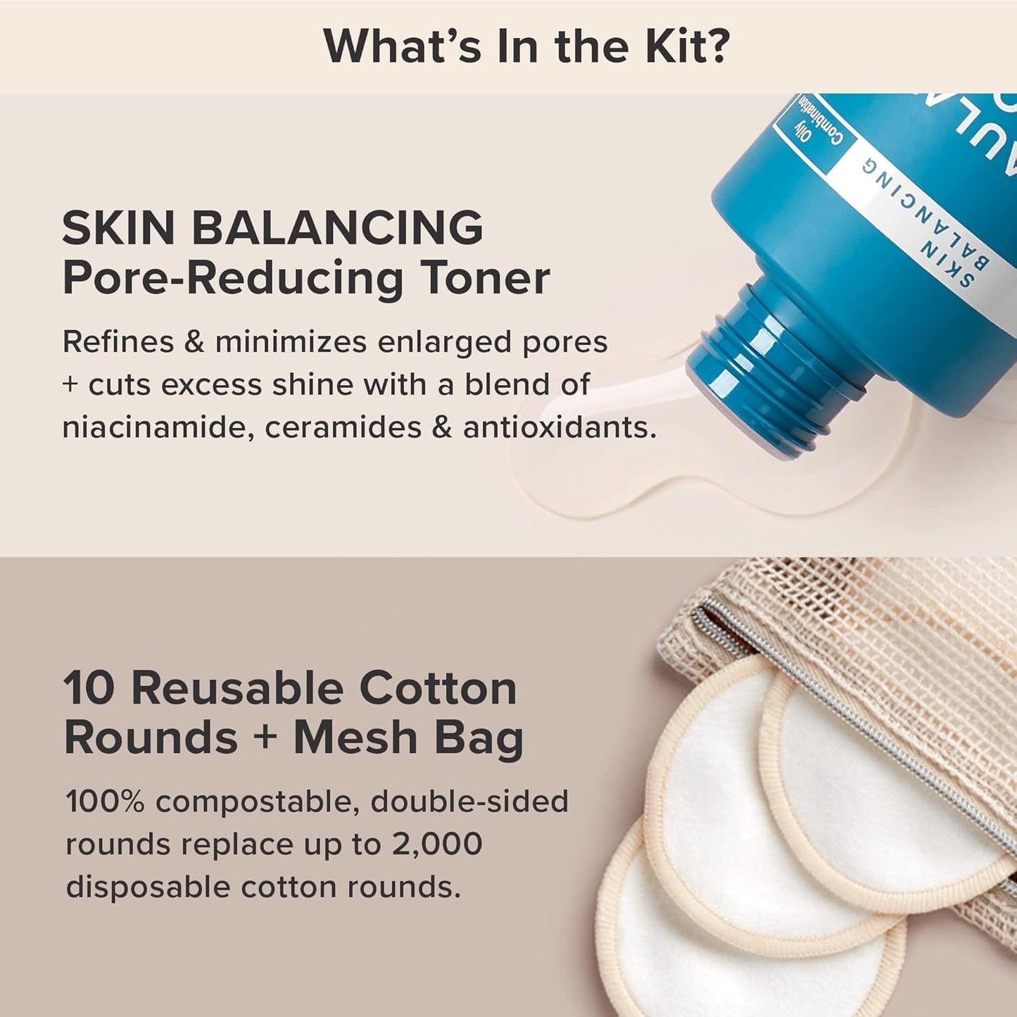 Paula's Choice Pore-Reducing Toner & Eco-Friendly Reusable Cotton Pads Duo | Fragrance-Free, Set of 2