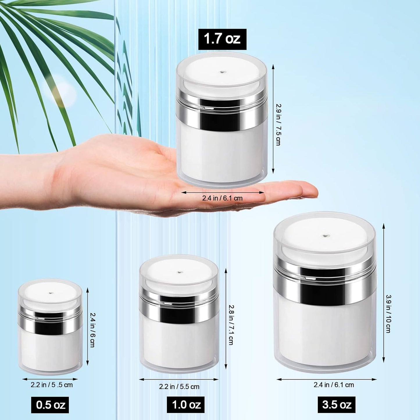 Airless Pump Jars - 3-Pack 3.5 Oz Lotion Dispenser Containers | Empty Cosmetic Bottles