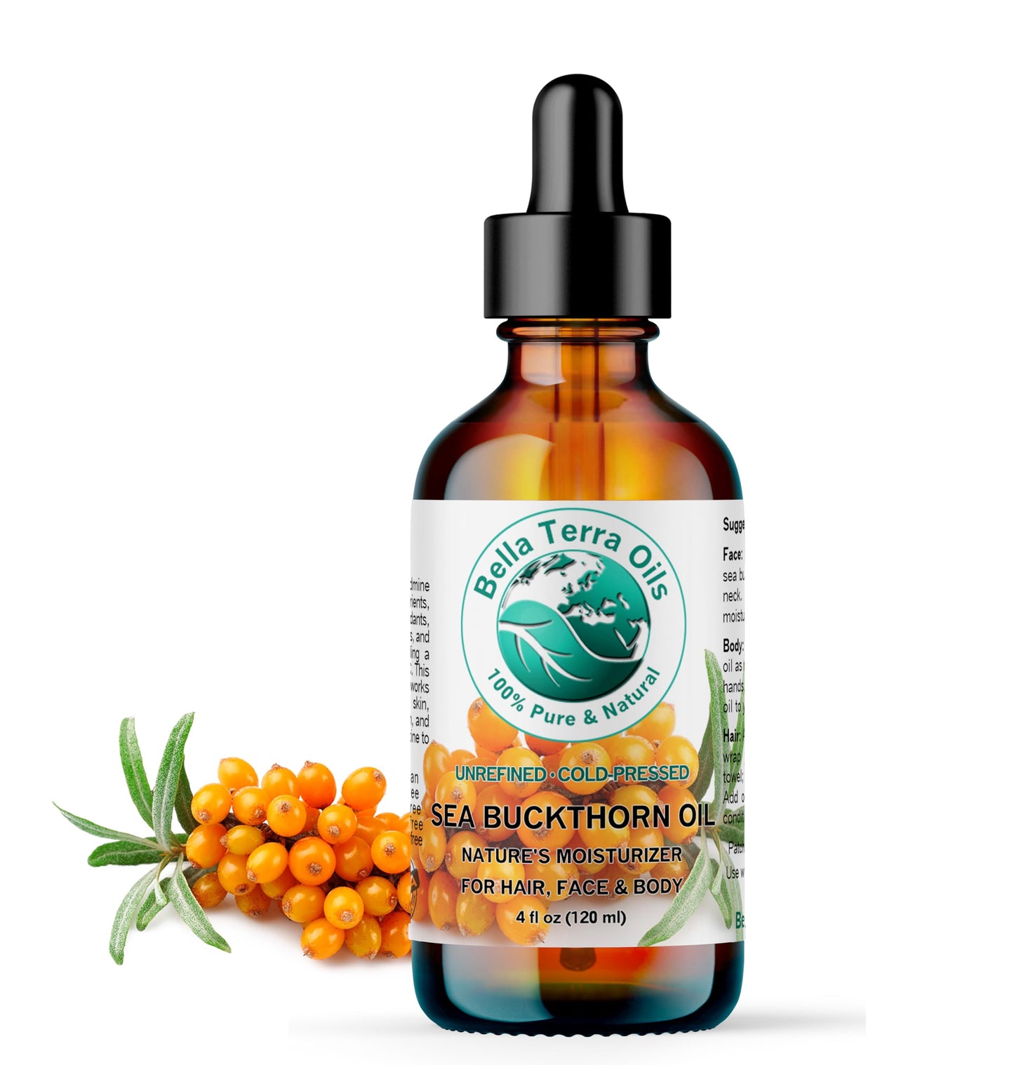 Bella Terra Oils - Sea Buckthorn Oil 16 oz - Capturing the Essence of Natural Sea Buckthorn Berries, Loaded with Omega-7 & Omega-9, A Sumptuous Embrace for Skin