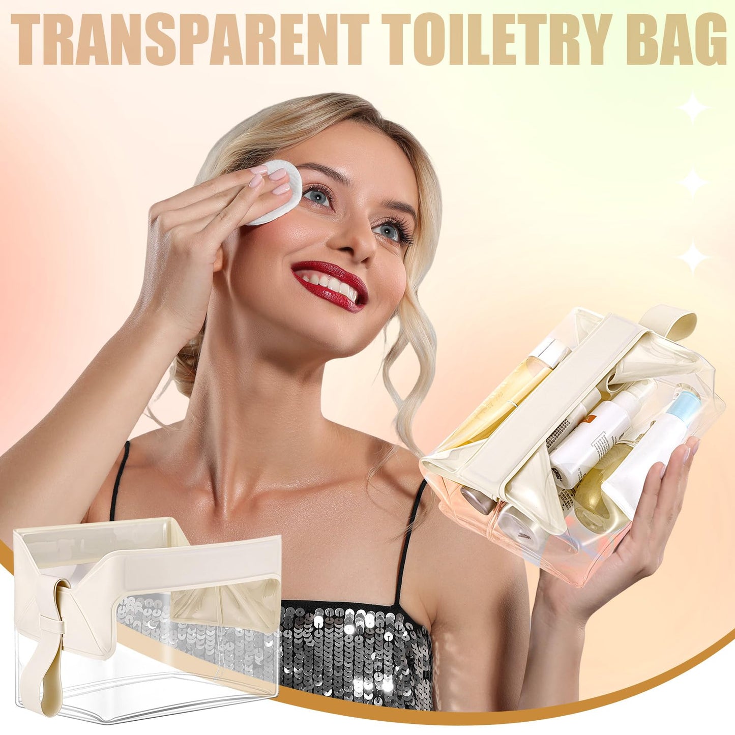 Joottuan 3Pcs Clear Waterproof Toiletry Bags Portable Makeup Bag Travel Containers Cosmetic Pouch for Women Men Traveling