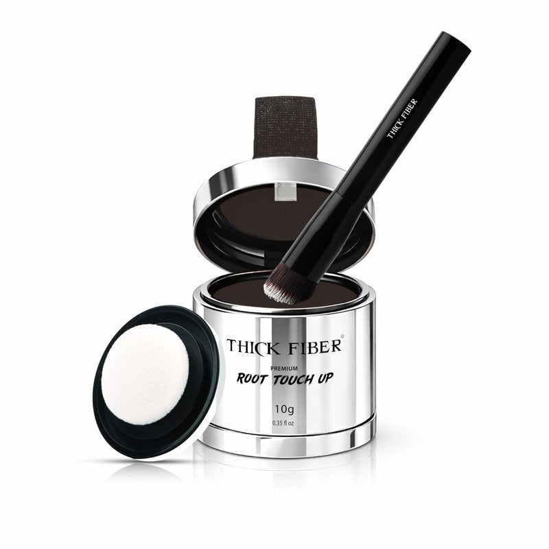 THICK FIBER Root Touch Up Powder with Brush – Covers Grey Roots, Thinning Hair & Bald Spots – Sweat & Water Resistant for Men & Women (Dark Brown, 0.35 Ounce (Pack of 1))