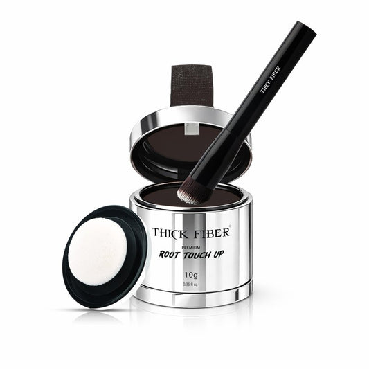 THICK FIBER Root Touch Up Powder with Brush – Covers Grey Roots, Thinning Hair & Bald Spots – Sweat & Water Resistant for Men & Women (Dark Brown, 0.35 Ounce (Pack of 1))